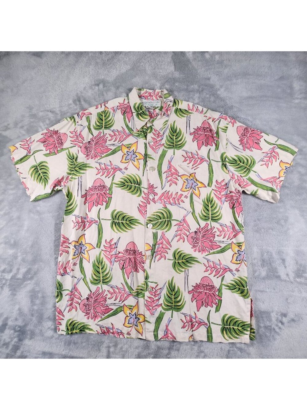 Pineapple Moon Silk Hawaiian Shirt Medium Tropical Vacation Resort Beachy Cruise
